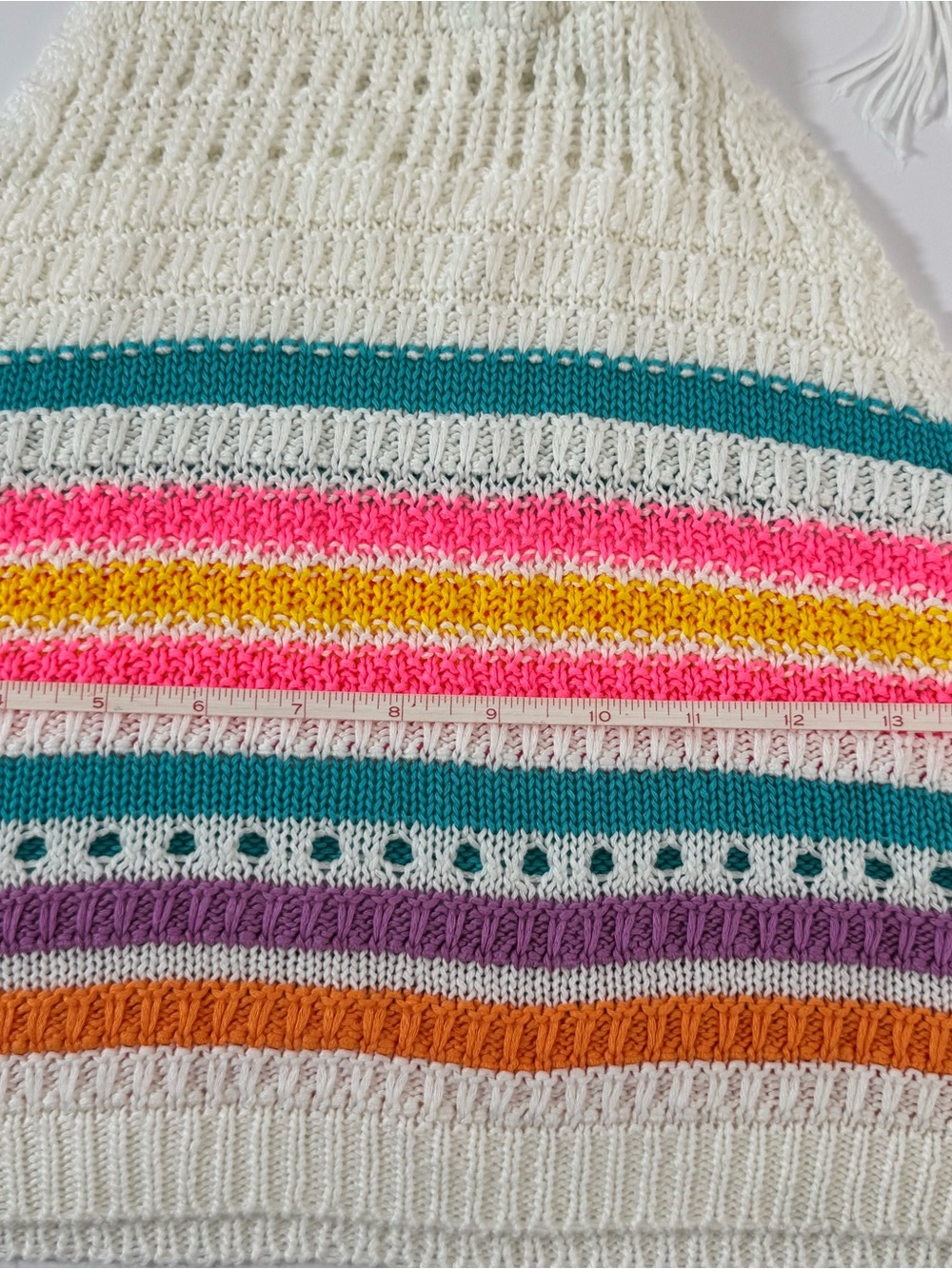 Crochet Halter Crop Top with Multicolor Stripes - White - Picture 12 of 14